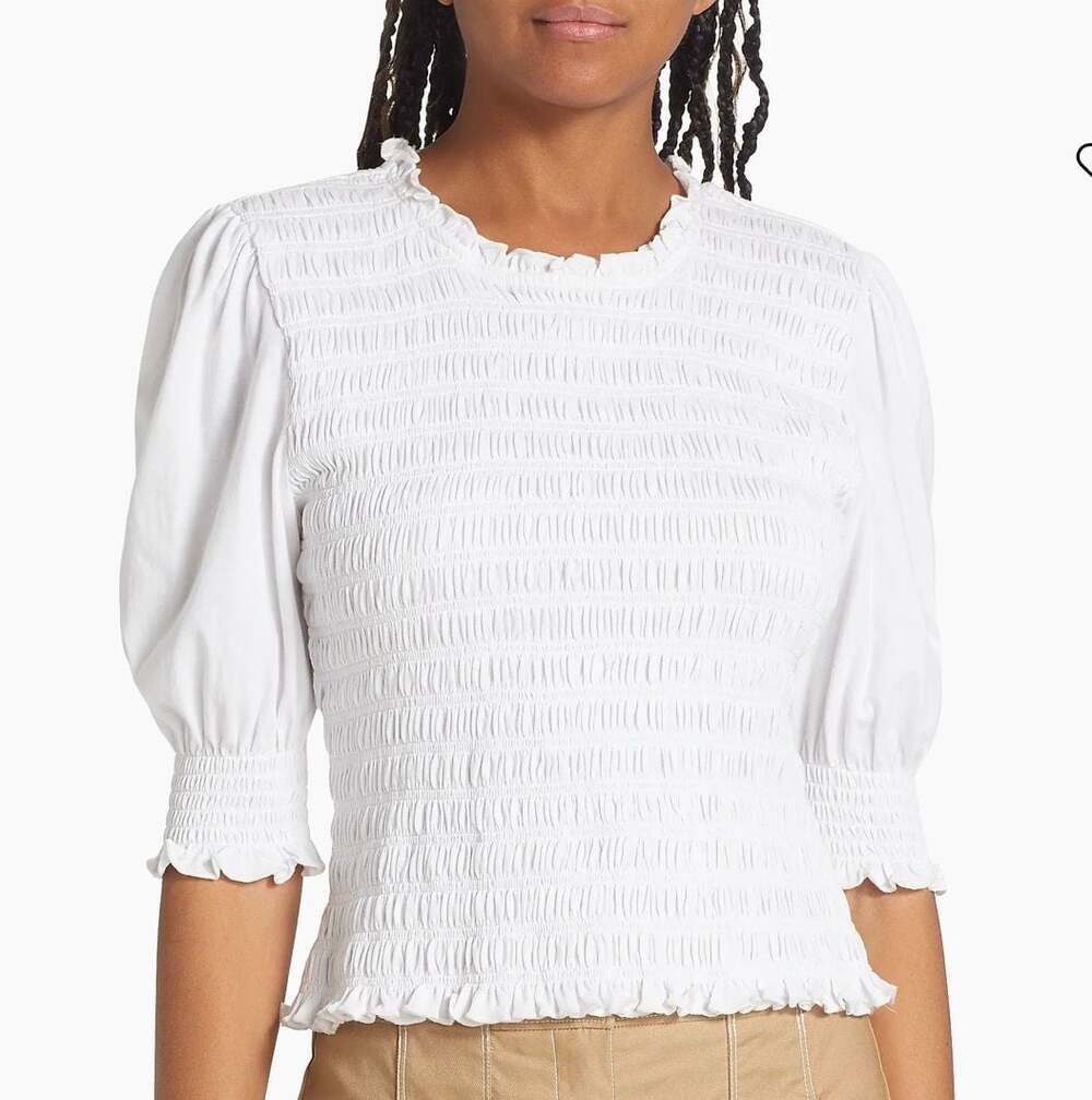 Veronica Beard Langston Smocked White Top